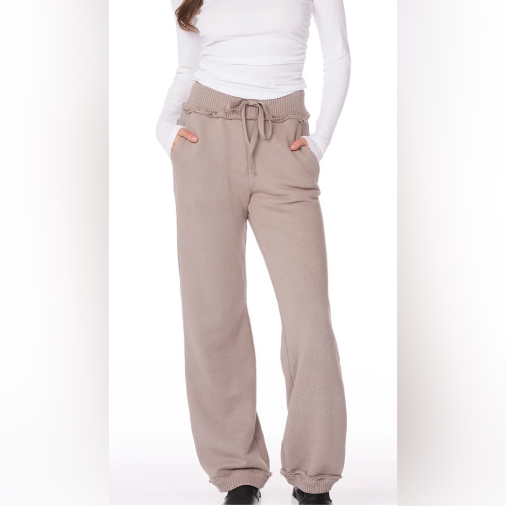 BOBI- mixed wide leg, cargo pants, mushroom , Women's Taupe Drawstring Pants NWT